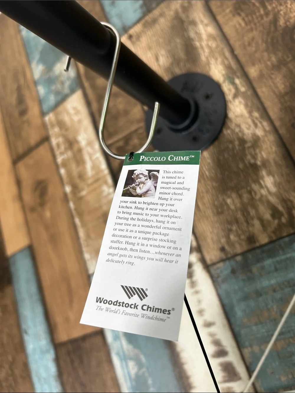 Mini Wind Chime with Natural Wood Top - Silver Tubes